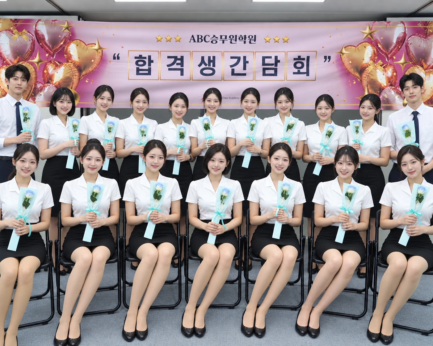 원본 행사 배경과 단체 구도에 새로운 가상 인물을 배치한 합격생 간담회 이미지
